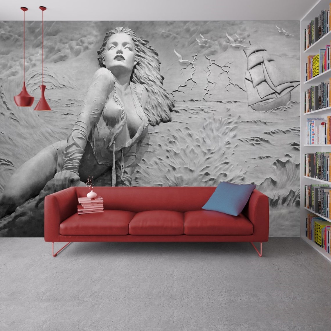 denizkızı 3d kabartma efekt duvar kağıdı